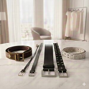Set of 6 Women Leather Belts S to XL Brand New/Used Made Italy Bass Buckle Fabri